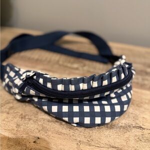 J. Crew Navy and White Checkered Ruffle Belt Bag